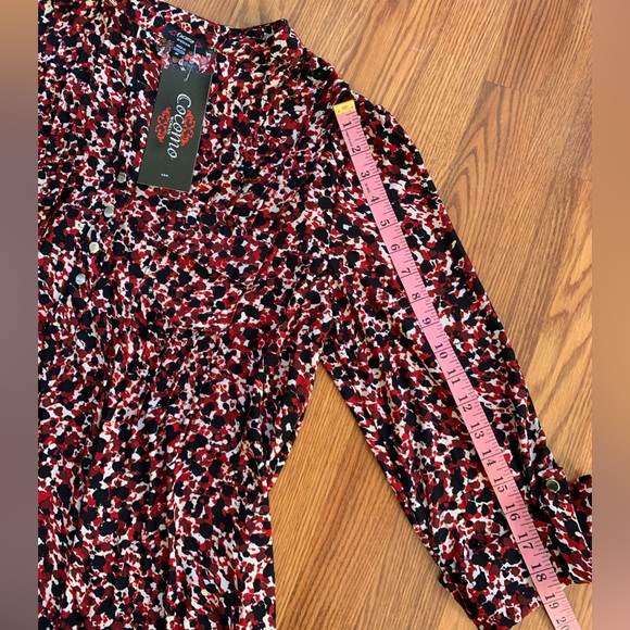 COCOMO 1X Red Black 3/4 sleeve Plus Size women's Pintuck Blouse tunic - Picture 11 of 14